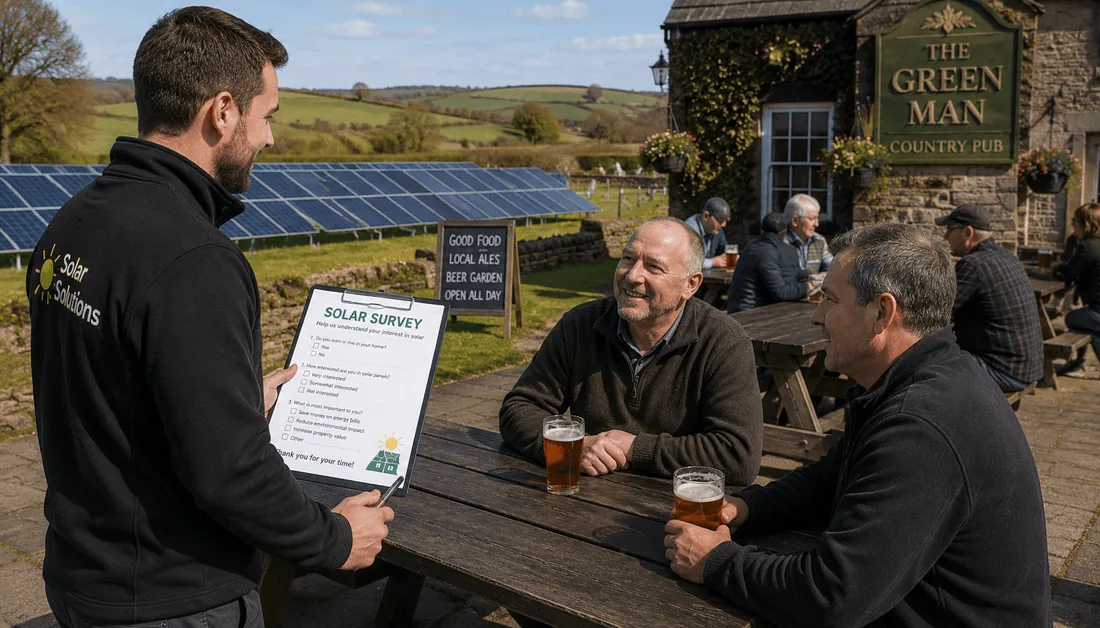 The Green Man country pub with a ground-mounted solar array